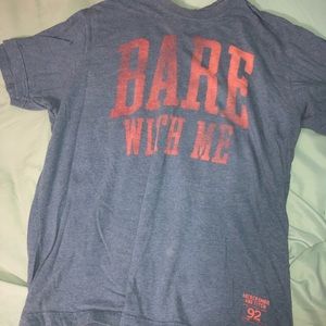 blue “bare with me” shirt